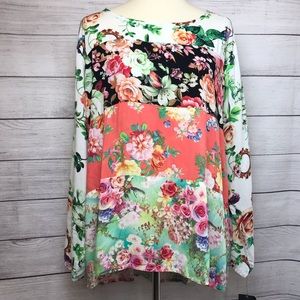 Calessa Floral Multicolored Tunic Blouse Size XL